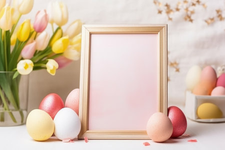 Celebrate easter joy: a delightful mockup with copy space frame, capturing the essence of springtime festivities and renewal of hope in stylish and festive design for cards, displays, creative projectsの素材