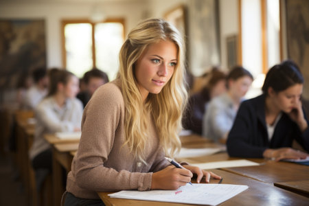 A vibrant scene unfolds on International Day of Education, showing diverse students engaged in learning, symbolizing global knowledge-sharing and educational empowerment for a brighter future.の素材