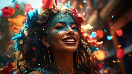 Carnival in Barranquilla, Colombia: A dazzling spectacle of vibrant costumes, rhythmic music, and lively dances, celebrating the citys rich cultural heritage and festive spiritの素材