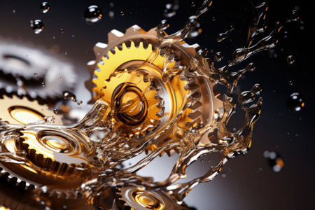 Motor oil in the mechanism of a car engine: care for durability and efficiency. car engine with lubricant oil on repairing. Concept of lubricated motor oil.の素材