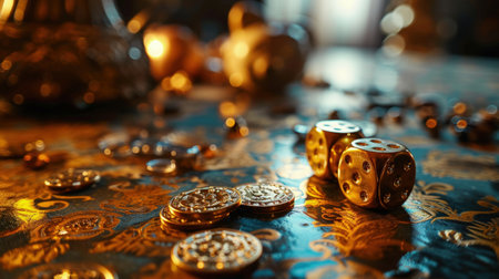 Virtual online casino concept, gaming, currency entertainment, gambling symbols, nightlife, deluxe symbol, betting chips playing cards, live poker digital entertainment, banner wallpaper backgroundの素材