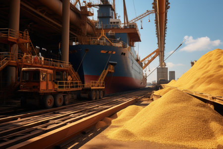 Navigating the global markets with wheat export, grains traverse borders, international trade and sustenance, global journey, international trade and food security.の素材