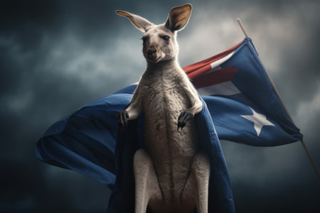 Happy Selebrating the spirit of Australia: a joyful Australia day with flags, kangaroos, and national pride in a festive and patriotic atmosphere. pride, joy, and a sense of unityの素材