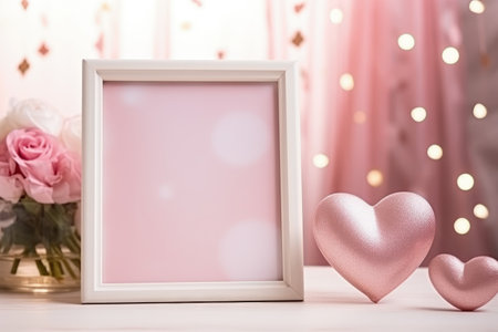 Capturing love: a stylish Valentine's Day mockup with copy space frame, perfect for creating personalized cards, digital displays, and romantic designs in a trendy and festive atmosphereの素材