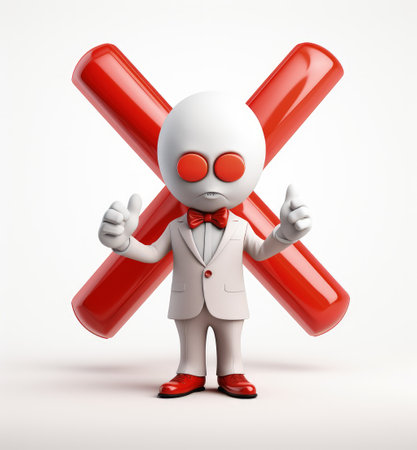 Banning entry: a 3d prohibition concept with a red x sign, a virtual warning symbolizing restricted access for banners and websites, ensuring digital safety and control in a visually impactful design.の素材