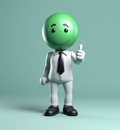 3d man is green tick symbol, signifying completion and success, in a compelling visual representation of achievement and endorsement, a check off character.の素材