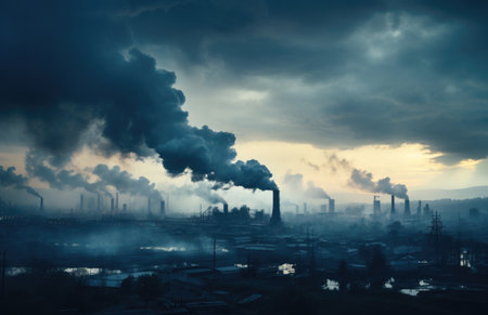 Environmental pollution, hazardous and harmful waste, toxic fumes, soil and air pollution, global problem, crisis.の素材