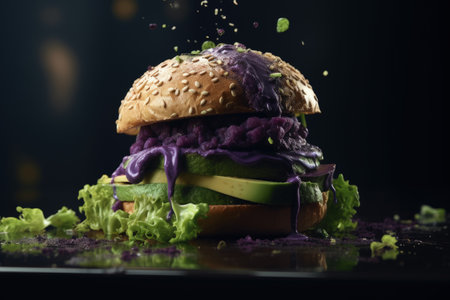 Wholesome indulgence: a plant-powered delight with the veggie burger, a delectable meatless creation offering health-conscious, flavorful bites in a sustainable and delicious diningの素材