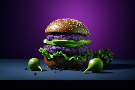 Wholesome indulgence: a plant-powered delight with the veggie burger, a delectable meatless creation offering health-conscious, flavorful bites in a sustainable and delicious diningの素材