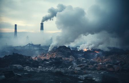 Environmental pollution, hazardous and harmful waste, toxic fumes, soil and air pollution, global problem, crisis.の素材