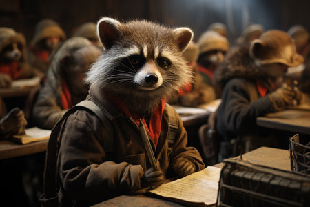 Whimsical world imagining animals in human roles playful anthropomorphic scenes and comical wildlife in human situations surreal and amusing animal behavior. animals living like humansの素材