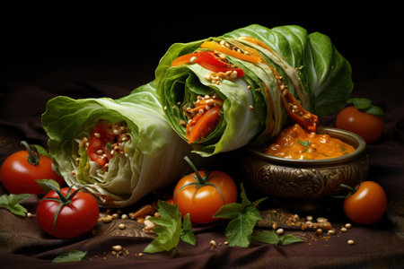 Nourishing greens: goodness of veggie food, fruit, and vegetables in a vibrant culinary symphony, a plant-powered feast for health and vitality, embracing the abundance of nature's bountyの素材