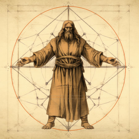 Unveiling perfection: timeless allure of vitruvian man, Leonardo da Vinci's iconic representation of human proportions, symmetry, harmonious intersection of art and science in renaissance brillianceの素材