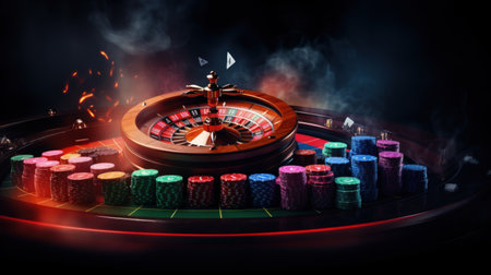 Exciting poker games at an online casino, cards, and chips on the table, gambling experience, winning hands and betsの素材