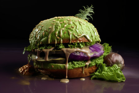 Wholesome indulgence: a plant-powered delight with the veggie burger, a delectable meatless creation offering health-conscious, flavorful bites in a sustainable and delicious diningの素材
