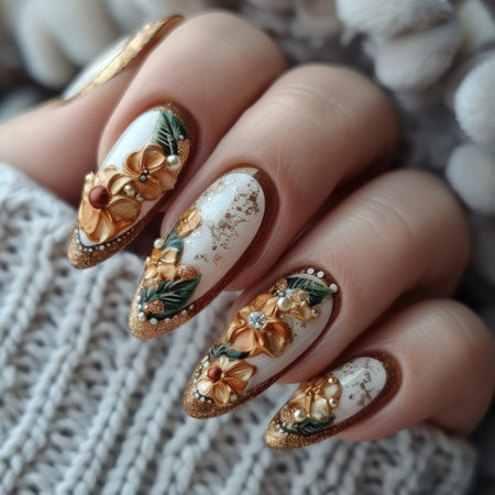 Nail art mastery: a captivating showcase of 3d three-dimensional elegance, featuring beautiful design adorning nails, blending creativity, style, intricate craftsmanship for a chic and trendy lookの素材
