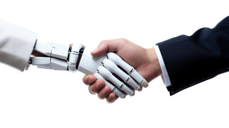 Synergistic collaboration: dynamic of mutual aid between cyborgs and humans, envisioning a harmonious partnership technology and humanity unite for shared goals, progress, and coexistenceの素材