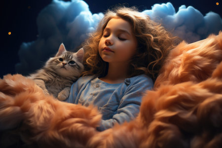 Amidst a gentle night sky, stars twinkle as a peaceful ambiance surrounds, inviting sweet dreams. Tranquil hues and a sense of calmness set the stage for a restful night's sleep.の素材