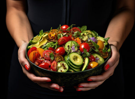 Nourishing greens: goodness of veggie food, fruit, and vegetables in a vibrant culinary symphony, a plant-powered feast for health and vitality, embracing the abundance of nature's bountyの素材