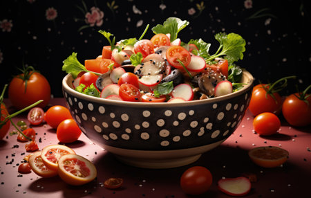 Nourishing greens: goodness of veggie food, fruit, and vegetables in a vibrant culinary symphony, a plant-powered feast for health and vitality, embracing the abundance of nature's bountyの素材