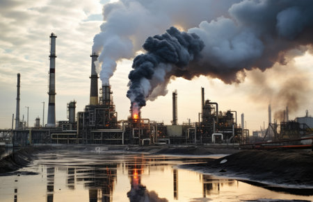 Environmental pollution, hazardous and harmful waste, toxic fumes, soil and air pollution, global problem, crisis.の素材