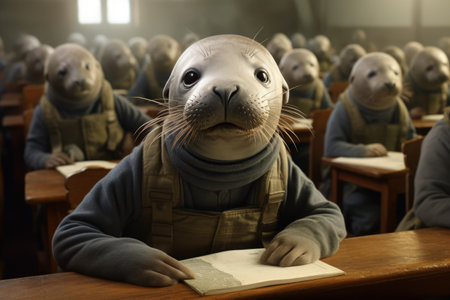 Whimsical world imagining animals in human roles playful anthropomorphic scenes and comical wildlife in human situations surreal and amusing animal behavior. animals living like humansの素材