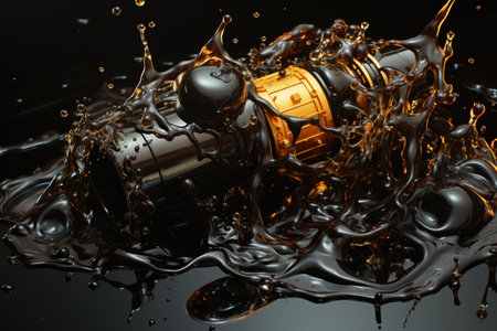 Motor oil in the mechanism of a car engine: care for durability and efficiency. car engine with lubricant oil on repairing. Concept of lubricated motor oil.の素材
