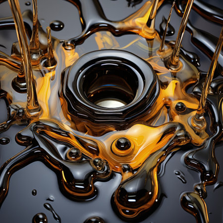 Motor oil in the mechanism of a car engine: care for durability and efficiency. car engine with lubricant oil on repairing. Concept of lubricated motor oil.の素材