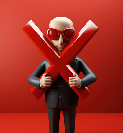 Banning entry: a 3d prohibition concept with a red x sign, a virtual warning symbolizing restricted access for banners and websites, ensuring digital safety and control in a visually impactful design.の素材