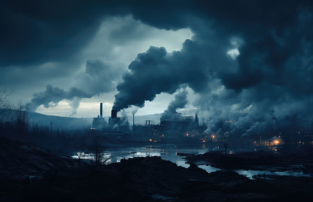 Environmental pollution, hazardous and harmful waste, toxic fumes, soil and air pollution, global problem, crisis.の素材