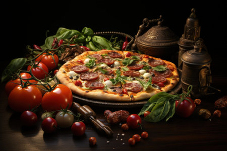 Pizza yeast flatbread, tomato sauce, cheese, herbs a traditional Italian dish stacked filling of tomato sauce, cheese ingredients such s meat, vegetables, mushrooms and other foods. pizzaioloの素材