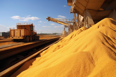 Navigating the global markets with wheat export, grains traverse borders, international trade and sustenance, global journey, international trade and food security.の素材