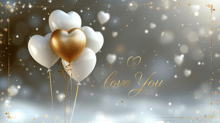 Expressive love: a charming greeting card adorned with heart-shaped balloons and the heartfelt text I love you, a perfect token for a loved one, celebrating affection and romance on Valentine's Dayの素材