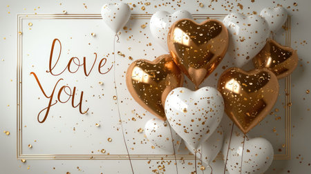 Expressive love: a charming greeting card adorned with heart-shaped balloons and the heartfelt text I love you, a perfect token for a loved one, celebrating affection and romance on Valentine's Dayの素材