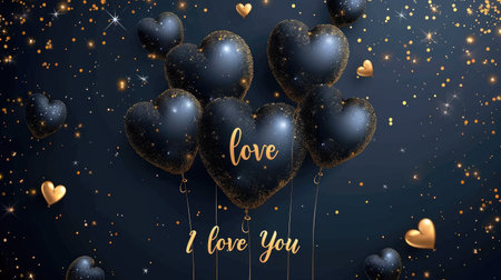 Expressive love: a charming greeting card adorned with heart-shaped balloons and the heartfelt text I love you, a perfect token for a loved one, celebrating affection and romance on Valentine's Dayの素材