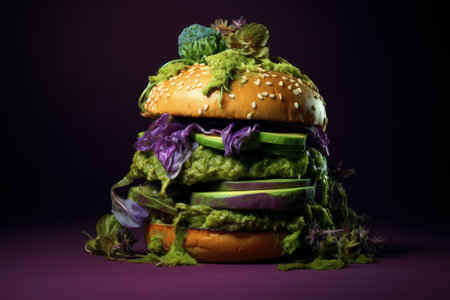 Wholesome indulgence: a plant-powered delight with the veggie burger, a delectable meatless creation offering health-conscious, flavorful bites in a sustainable and delicious diningの素材