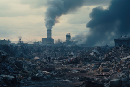 Environmental pollution, hazardous and harmful waste, toxic fumes, soil and air pollution, global problem, crisis.の素材