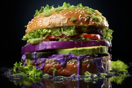 Wholesome indulgence: a plant-powered delight with the veggie burger, a delectable meatless creation offering health-conscious, flavorful bites in a sustainable and delicious diningの素材