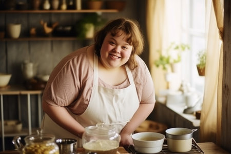 Down syndrome persona, resilience and positivity, radiant joy, genuine smileの素材