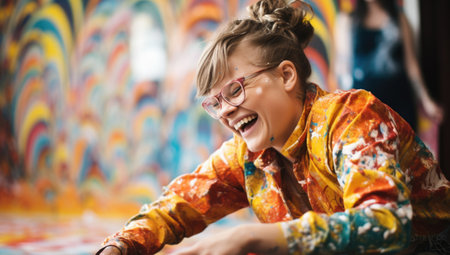 Down syndrome persona, resilience and positivity, radiant joy, genuine smileの素材