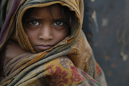 Hunger poverty, the big global social silent problem of mankind, children and adults from filthy slums, Africa, beggar and dirty, in need of helpの素材