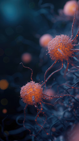 Cancer cells: a microscopic intricate world of cellular anomalies, a glimpse into the scientific realm of pathology, oncology, medical research unraveling complexities of this challenging health condition.の素材