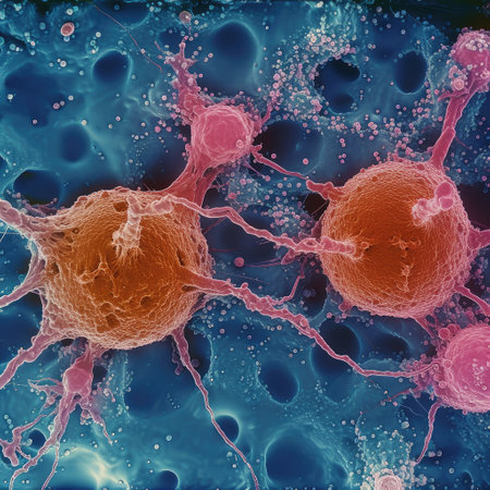 Cancer cells: a microscopic intricate world of cellular anomalies, a glimpse into the scientific realm of pathology, oncology, medical research unraveling complexities of this challenging health condition.の素材