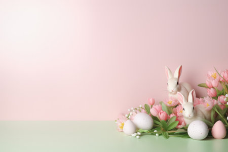 Celebrate easter joy: a delightful mockup with copy space frame, capturing the essence of springtime festivities and renewal of hope in stylish and festive design for cards, displays, creative projectsの素材
