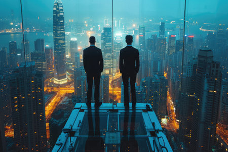 Businessmen on roof - investments, patron, business: economic growth strategic capital investment and innovative building initiatives, success in the dynamic landscape of entrepreneurial developmentの素材