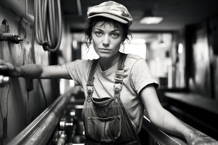 Celebrating labor day: powerful black and white image capturing the versatility of women at work, showing their strength, dedication, and contributions across diverse professions and industries.の素材