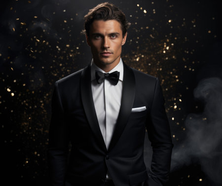 Timeless elegance: men in tuxedos showcase refined style, sophistication, and classic charm, embodying the epitome of formal fashion for special events, celebrations, and black-tie occasionsの素材