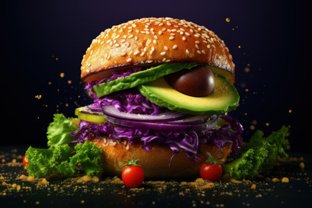 Wholesome indulgence: a plant-powered delight with the veggie burger, a delectable meatless creation offering health-conscious, flavorful bites in a sustainable and delicious diningの素材