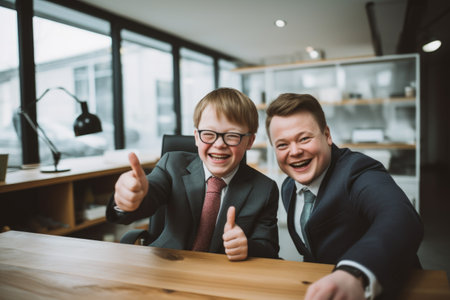 Down syndrome persona, resilience and positivity, radiant joy, genuine smileの素材