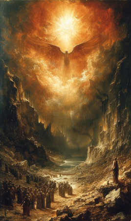 Epic last judgment: a mesmerizing visual narrative capturing the cosmic drama, divine revelations, and ethereal symbolism of the ultimate day of judgmentの素材